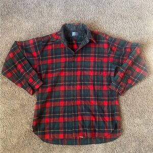 Pendleton Vtg 60s Men's Sz XLLoop Collar Board Shirt Red Plaid Wool Flap Pocket